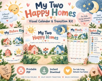 Two Homes Visual Calendar for Kids, Co Parenting Printable, Shared Custody Schedule, Switch Day Checklist, Instant Download