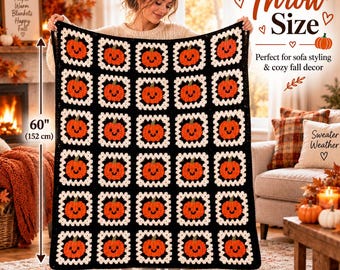 Bring cozy fall charm into your home with this adorable Pumpkin Granny Square Blanket crochet pattern.