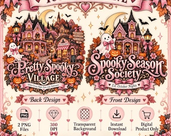 Pink Halloween PNG Front Back, Girly Halloween png, Spooky Season PNG, Haunted House PNG, Cute Ghost Sublimation, Halloween Shirt Design