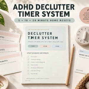 Pu&ograve; includere: Un sistema di timer per il riordino ADHD composto da un foglio di istruzioni centrale, tre schede per intervalli di 5, 10 e 20 minuti, una scheda di concentrazione, un timer analogico rotondo e una matita in legno, in tonalit&agrave; pastello.