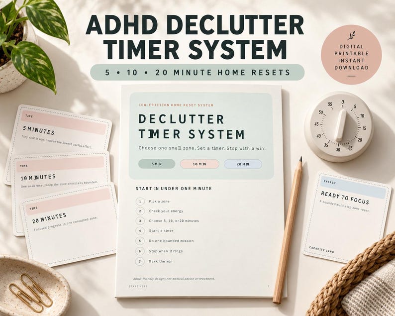 Pu&ograve; includere: Un sistema di timer per il riordino ADHD composto da un foglio di istruzioni centrale, tre schede per intervalli di 5, 10 e 20 minuti, una scheda di concentrazione, un timer analogico rotondo e una matita in legno, in tonalit&agrave; pastello.
