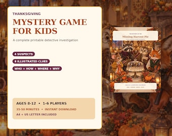 Thanksgiving Mystery Game for Kids, Printable Detective Activity, Classroom Investigation, Fall Party Game, Ages 8-12