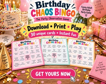 Funny Birthday Bingo Game for Adults, Printable Birthday Party Game, 30 Unique Cards, Instant Download, Party Icebreaker