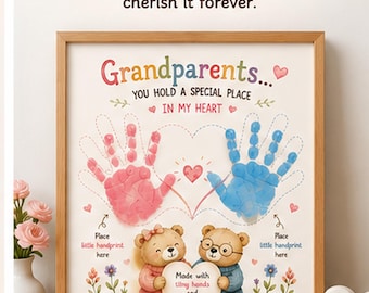 Lavoretto con impronte di mani per la Festa dei Nonni, stampabile, ricordo per nonni, attività con impronte di mani a forma di cuore per bambini, regalo per la scuola materna, download immediato