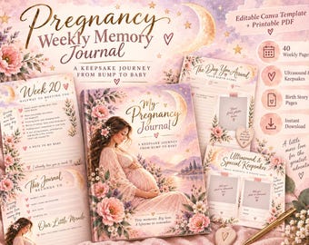 Pregnancy Journal Printable, Weekly Pregnancy Memory Book, Mom to Be Keepsake, Baby Bump Journal, Ultrasound & Birth Story PDF