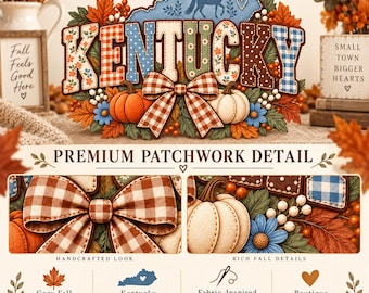 Kentucky Autunno PNG, Kentucky Patchwork PNG, Kentucky Cavallo PNG, Design autunnale per sublimazione, Maglietta autunnale png, Kentucky accogliente png Download immediato