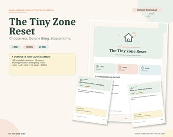 ADHD-Friendly Declutter Timer Printable, 5 10 20 Minute Reset Cards, Low Energy Home Organization