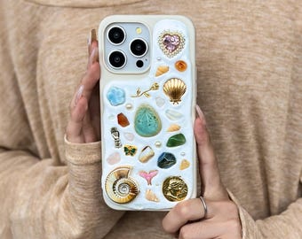 Natural Shells and Charms Phone Case - Personalized Handmade iPhone 17 Pro Max