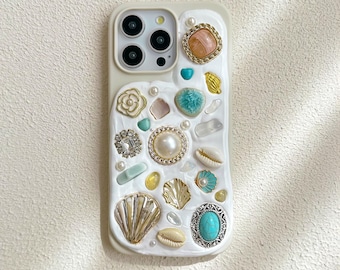 Shell Pearl Aesthetic iPhone Case Cover, Custom Handmade iPhone 17 Pro Case, Handcrafted iPhone Case Cover