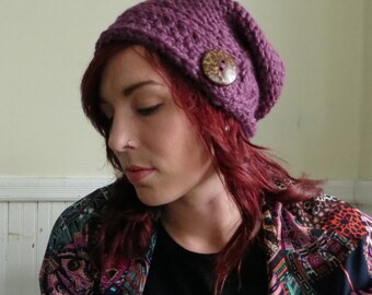 Chunky Knit Button Hat--Fig