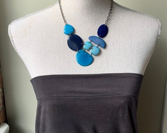 Blue Charm Necklace Blue Bib Necklace Chunky Feminine Necklace Blue Bold Necklace Statement Necklace Large Turquoise Necklace