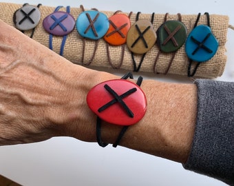 Suede leather and Tagua bracelet