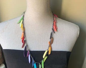 Fringe multicolored ombre rainbow necklace