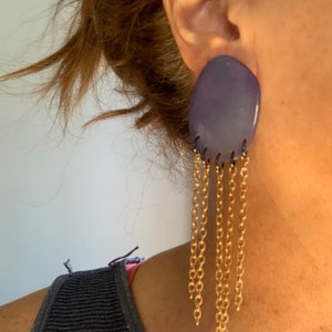 Post Earrings Lavender with gold chains image 1