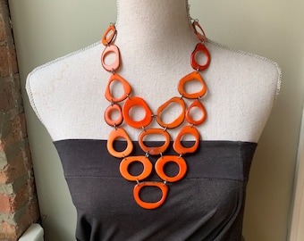 Orange Tagua Nut bib necklace
