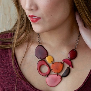 Red pink yellow brown bib necklace image 1