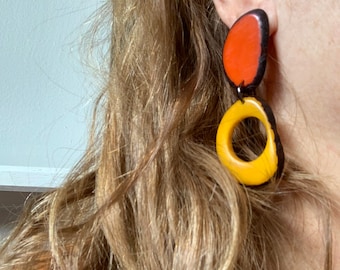 Orange and yellow post earrings