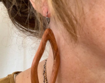 Large but lightweight wood earrings