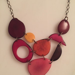 Red pink yellow brown bib necklace image 3