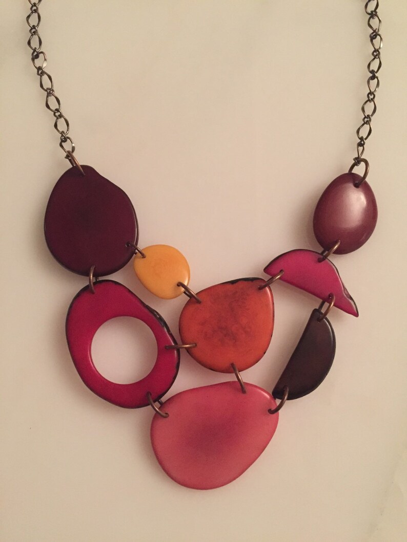 Red pink yellow brown bib necklace image 3