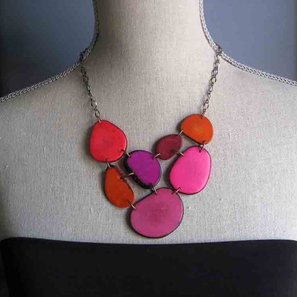 Shades of Pink with Orange Bib Necklace