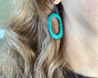 Hoop dangle earrings in teal