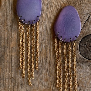 Post Earrings Lavender with gold chains image 3
