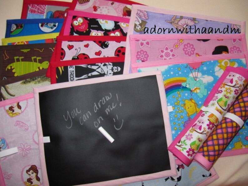 a Chalkimamy Michael Miller Polka Dot butterfly TRAVEL chalkboard mat placemat