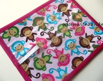 Chalkimamy Ann Kelle pink monkeys TRAVEL chalkboard mat/placemat (a)