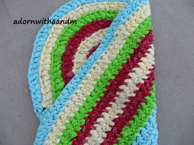 Retro 1950s Crocheted Oval Shape Rag Rug, Eco Friendly, Washable, Bath ...
