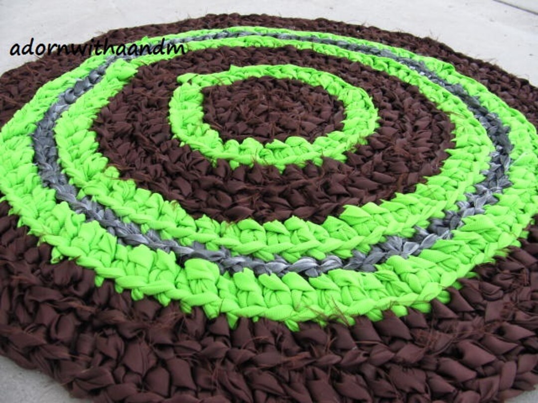 Lime Surprise Crocheted Circle Rag Rug, Eco Friendly, Washable, Bright ...