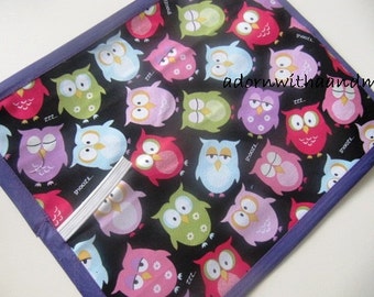 Chalkimamy Owls at Midnight  TRAVEL chalkboard mat placemat  (a)