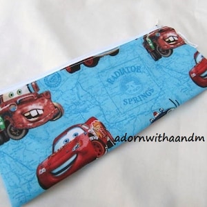 Zippered pencilcase made with Disney&#39;s cars fabric, zippered pouch, lightning mcqueen, mater, race car, school supply, homeschool, organizer
