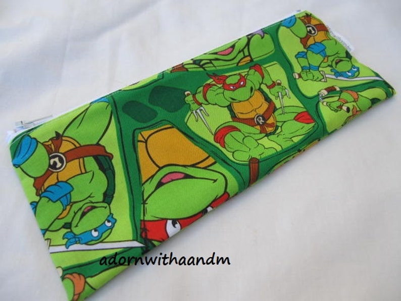 Zippered pencil case made with Viacom's Teenage Mutant Ninja Turtle fabric, boys, zippered pouch, school supply, homeschooling, organizer image 1