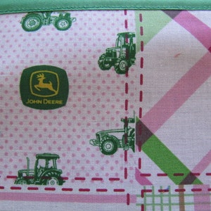 Chalkimamy TRAVEL chalkboard mat/ placemat made with pink plaid John Deere licensed fabric a image 2