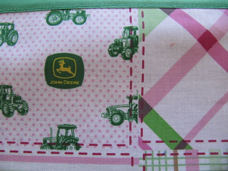 Chalkimamy TRAVEL chalkboard mat/ placemat made with pink plaid John Deere licensed fabric a image 2