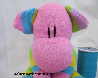Sockimamy EDITH the pink and pastels striped BABY sock monkey, hand stitched, retro monkey, miniature, plush, baby safe, nursery gift