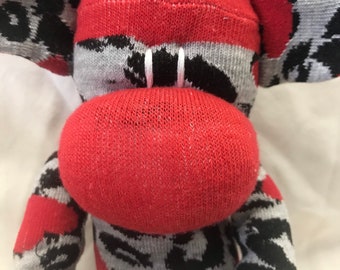 LONG Sock monkey, Sockimamy "Red", sock monkey doll, stuffed sock monkey, stuffed animal, baby shower gift, leopard print, sock animal