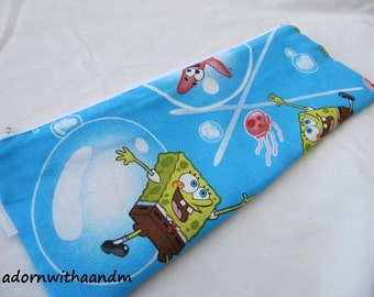 Zippered pencil case made with Spongebob fabric, under the sea, Nickelodeon, squarepants, zipper pouch, school supply, homeschool, organizer