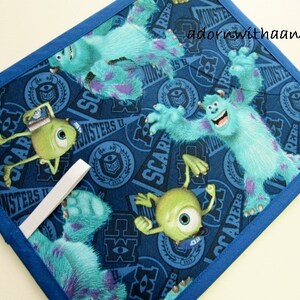 Chalkimamy TRAVEL chalkboard mat made with Disney's Monsters fabric image 1