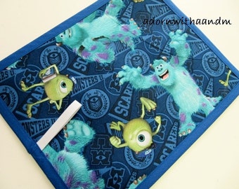 Chalkimamy TRAVEL chalkboard mat made with Disney's Monsters fabric