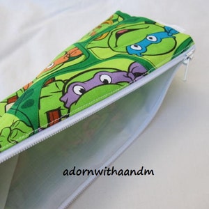 Zippered pencil case made with Viacom's Teenage Mutant Ninja Turtle fabric, boys, zippered pouch, school supply, homeschooling, organizer image 2