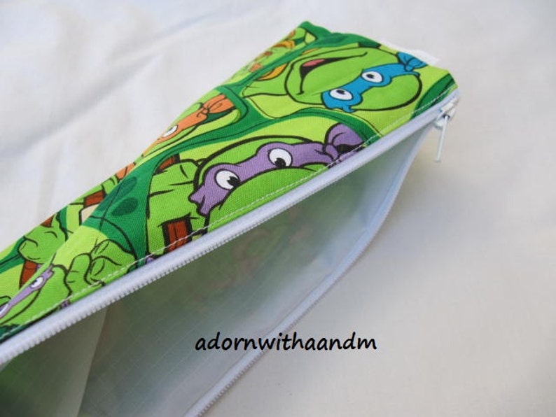 Zippered pencil case made with Viacom's Teenage Mutant Ninja Turtle fabric, boys, zippered pouch, school supply, homeschooling, organizer image 2