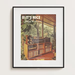 Póster de tocadiscos, impresión de música retro, arte de pared vintage, revista de los años 70, decoración de pared colorida, arte de pared de música retro, impresión de tocadiscos