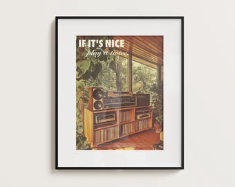 Record Player Poster, Retro Music Print, Vintage Wall Art, 1970s Magazine, Colorful Wall Decor, Retro Music Wall Art, Turntable Print