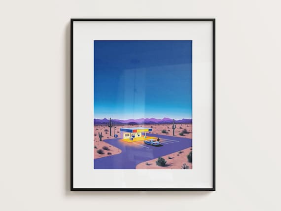 Retro Nature Poster, Desert Poster, Arizona Poster, Minimal city pop, Japanese pop art, Hiroshi Nagai Inspired Art, Vaporwave print