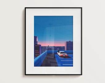 Póster pop de la ciudad de Nueva York, pop urbano minimalista, póster retro, arte pop japonés, arte inspirado en Hiroshi Nagai, impresión minimalista de vaporwave