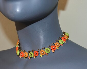 Vintage Lucite plastic and enamel gold tone choker necklace.  VFG candy colors.