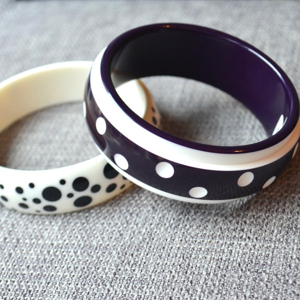 Polka dot bangle bracelets. Lot of 2.  One made in Italy.  Dimensional.  Black and white.