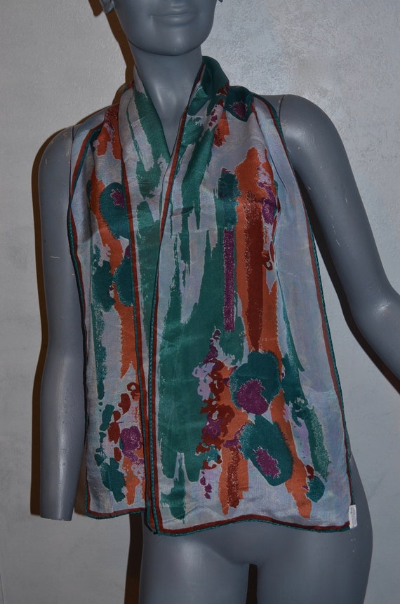 Vintage Vera Scarf.  Fall colors abstract Green R… - image 4